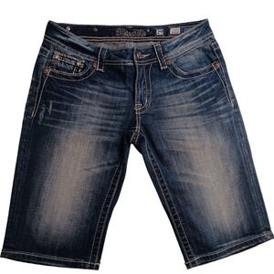 Miss Me Jeans Women Size 29 Bermuda Denim Shorts Embellished Pockets Distressed